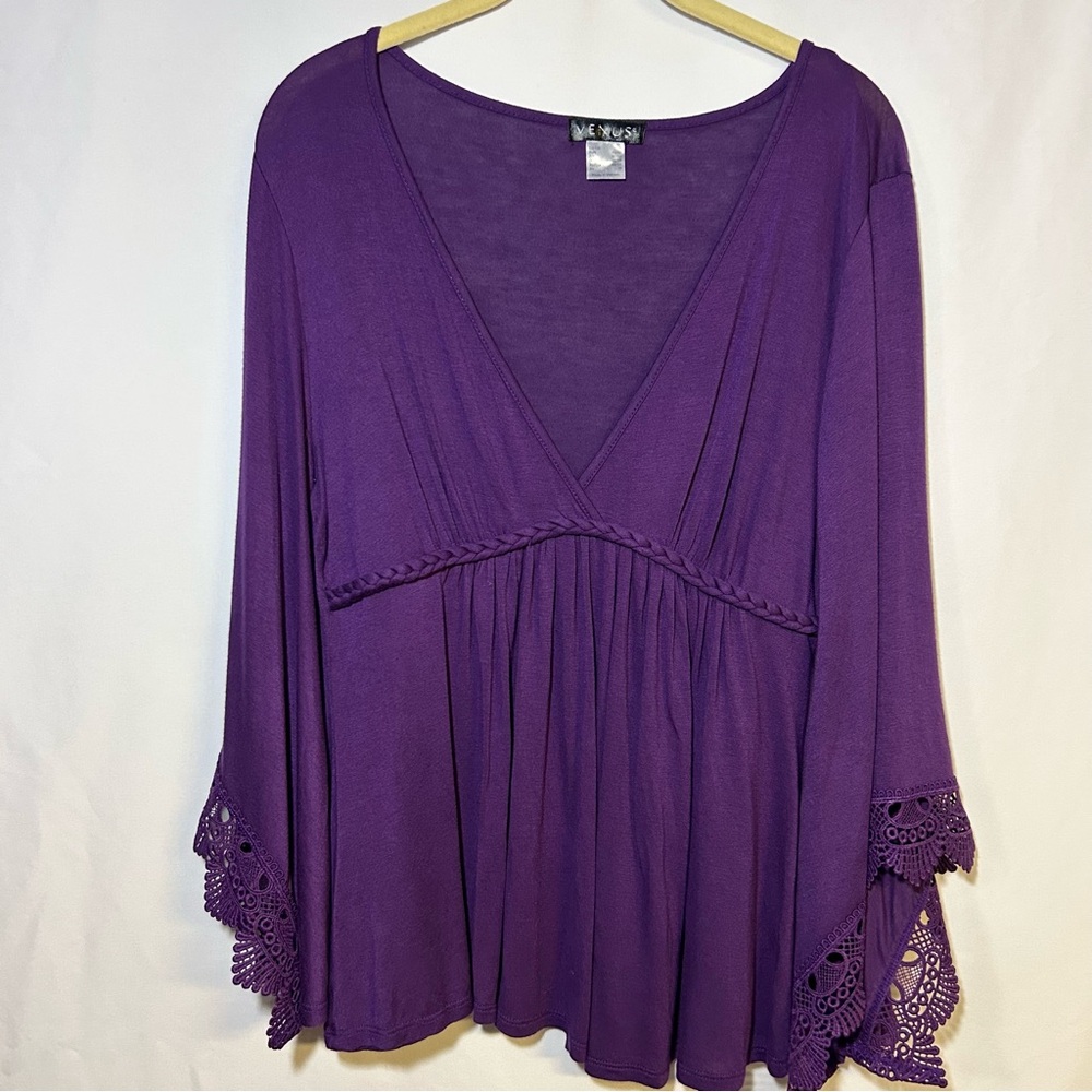 Venus Purple Women's Baby Doll Boho Top Shirt size Medium v-neck